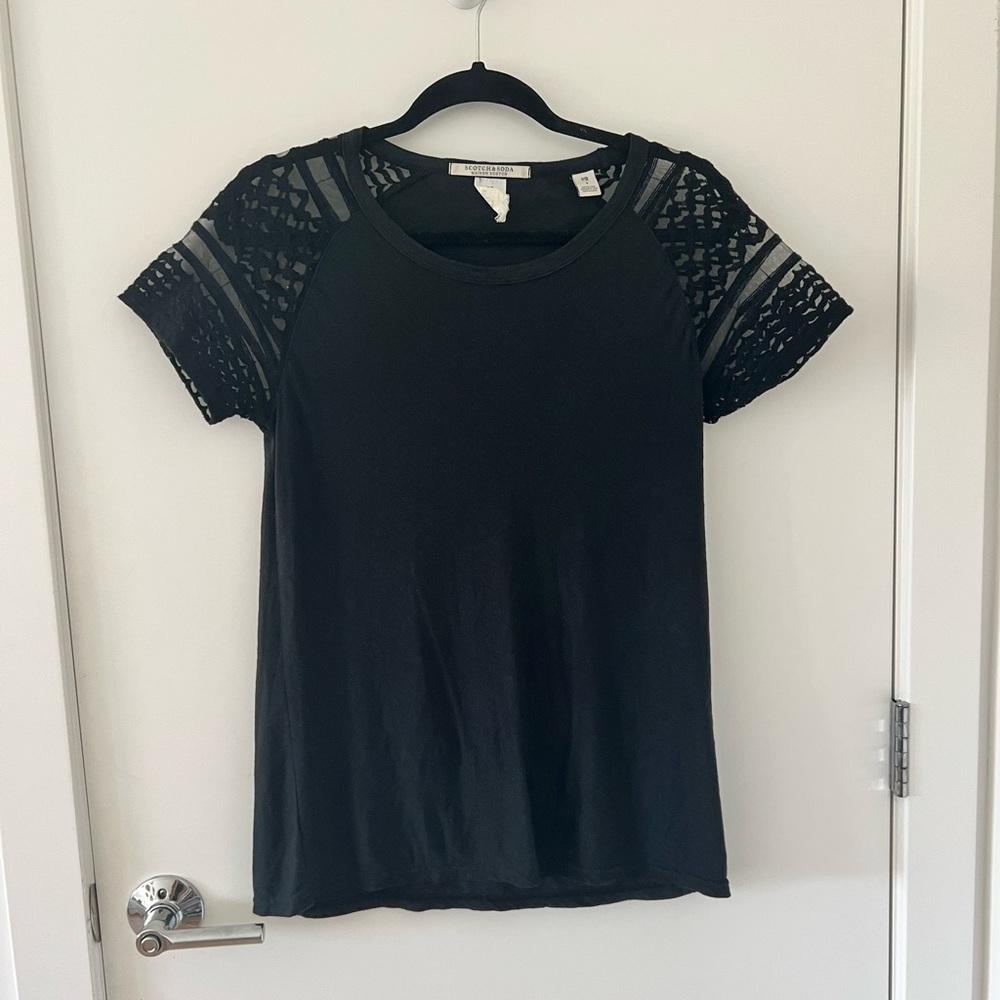 Scotch & Soda Black Tee with Sleeve Detail Size S
